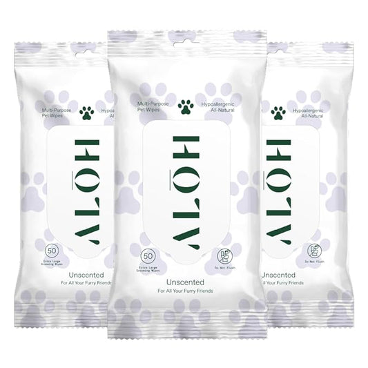 ALŌH Hypoallergenic | All-Natural | Multi-Purpose Pet Wipes, Unscented 50ct Wipes | 3 Pack of 50ct Wipes (150 Wipes)