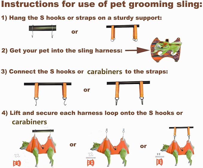 Dog Grooming Hammock with Flea Comb and Dog Nail Clipper, Pet Dog Grooming Hammock Harness with Cat Nail Clipper, Nail File and Dog Brush, Dog Sling for Nail Clipping/Nail Trimming (M, Orange)