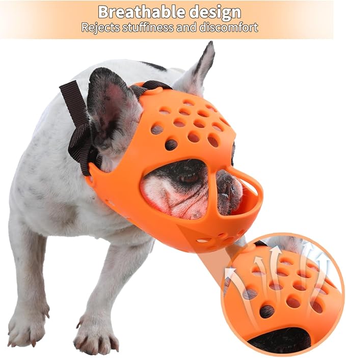 BARKLESS Short Snout Dog Muzzle, Soft Silicone Flat Faced Muzzle for French Bulldog Shih Tzu and Pug for Biting Chewing Licking and Grooming, Allows Panting