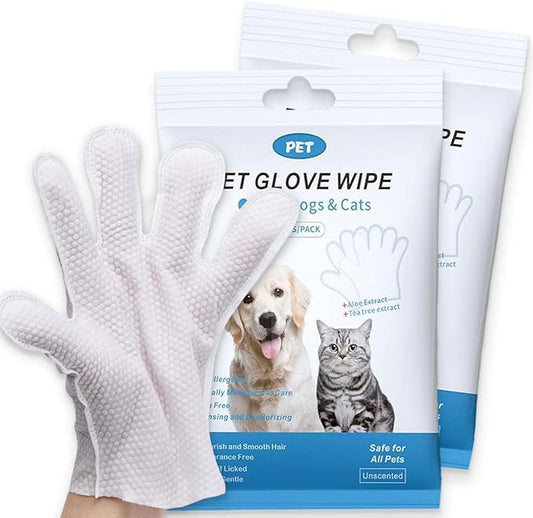 Dog and Cat Cleaning Gloves, Cleaning and Deodorizing Grooming Gloves, Dog and Cat Fur Face, Ears, Eyes, Paws Cleaner, Pet Grooming Wipes, Nourishing Fur, for Daily Care and Travel, No Rinse (12 Pcs)