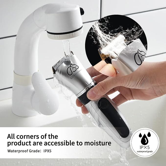 GTS Pet Clippers Professional Dog Grooming kit Adjustable Low Noise High Power Rechargeable Cordless Pet Grooming Tools, Hair Trimmers for Dogs and Cats, Washable（IPX5, with LED Display.