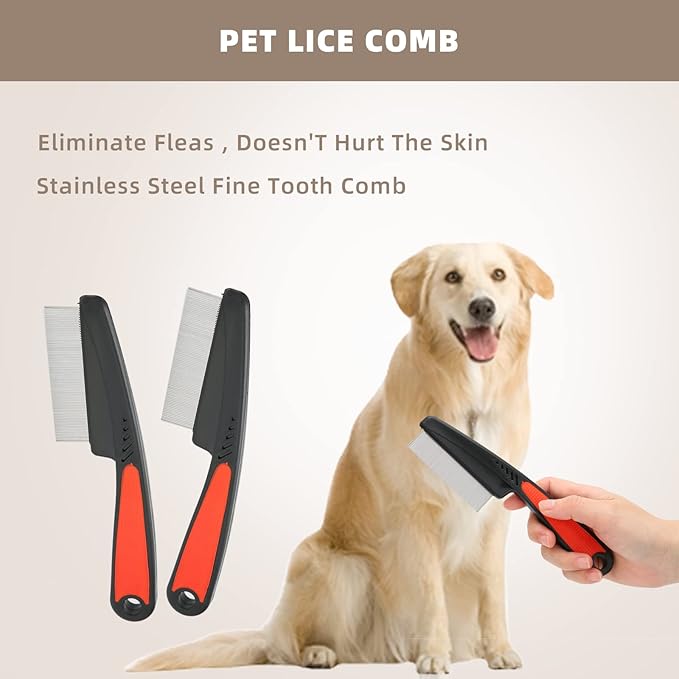 Flea Comb, Dandruff Comb, Multifunction Stainless Steel Fine Tooth Comb Nit Removal Hair Comb Cat Dog Pet Grooming Scalp Flea Comb, Easy to Hold