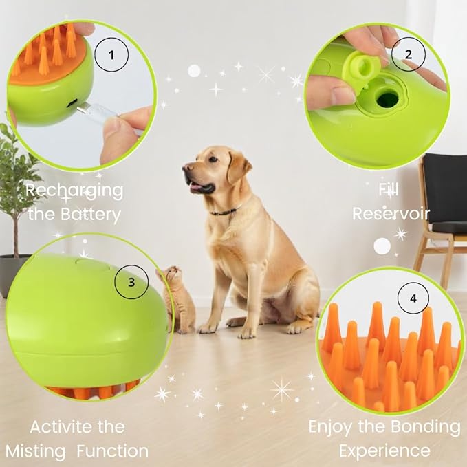 FEGAOSTORE 4-1 Cat Brush with Steam, Steam Brush for Dogs, Steaming Cat Brush, Misting Cat Brush, Pet Massage Comb, Steam Cat Brush, Mist Pet Grooming Comb, Cleaning Brush for Dogs & Cats