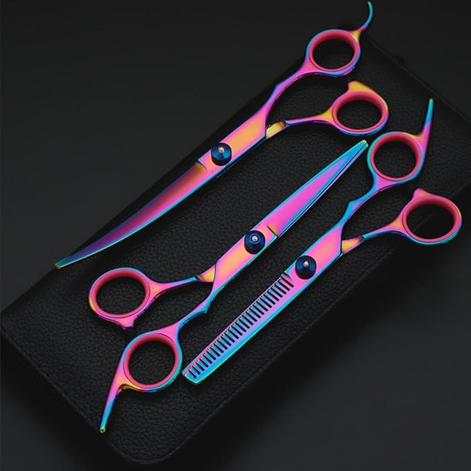 Pet Grooming Scissors Set, 7 in 1 Dog Grooming Scissors Set with Storage Box, Includes Straight & Thinning & Curved Scissors