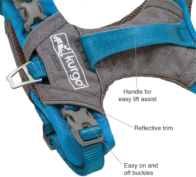 Kurgo Journey Air Dog Harness, Vest Harnesses for Dogs, Pet Hiking Harness for Running & Walking, Reflective, Padded, Includes Control Handle, No Pull Front Clip (Black, Large)