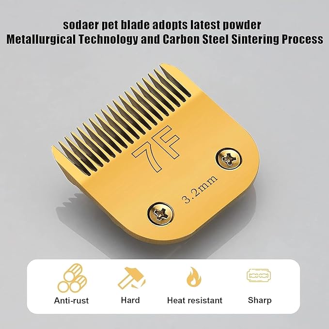Size 7FC/5FC/4FC Detachable Pet Dog Grooming Clipper Blades Set,Compatible with Andis,Oster A5,Wahl KM Series Clippers,Cut Length 1/8"(3.2mm) to 3/8”(9.5mm),6 Pack-Gold