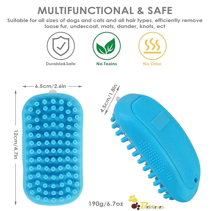 Dog Grooming Brush, Premium Soft Silicone Pet Bath Brushes, Rubber Massage Shampoo Soothing Comb Scrubber for Wet Dry Long Short Haired Dogs & Cats Massaging, Deshedding Shower