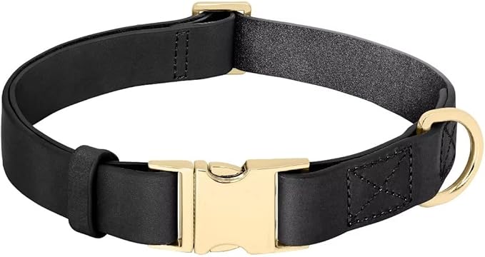Beirui Genuine Leather Dog Collar with Quick Release Metal Buckle, Comfortable Leather Collar for Small Medium Large Dogs