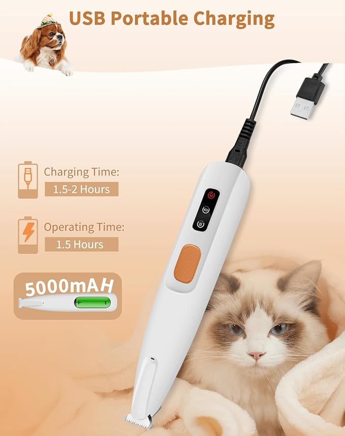 Dog Paw Trimmer with Led Light, 18mm-Blade Electric Dog Clippers for Groomming, Led Display Rechargeable Hair Shaver for Paws, Ears, Face, Rump and Eyes