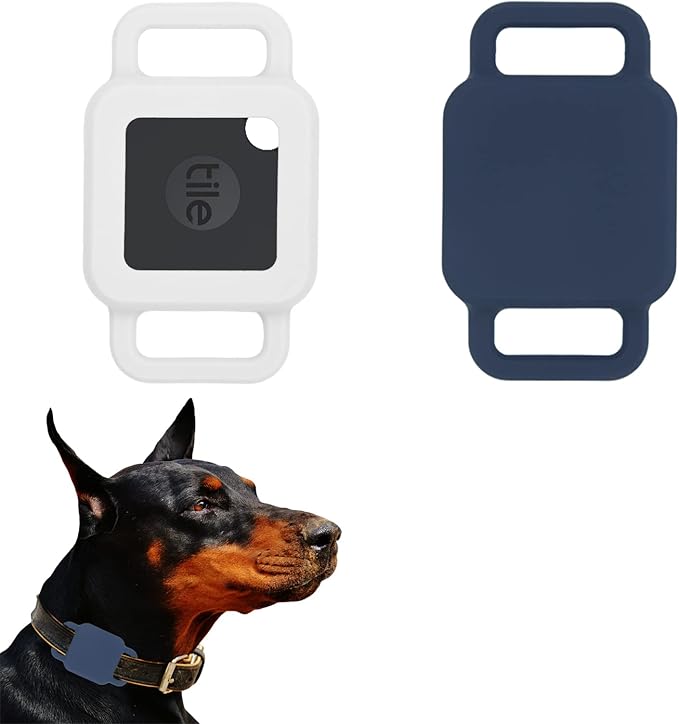 Silicone Tile Dog Collar Holder for Tile Pro 2020 & 2018, 2 Pack Tile Case Protective Cover for Pet Dog Cat (Navy/White)