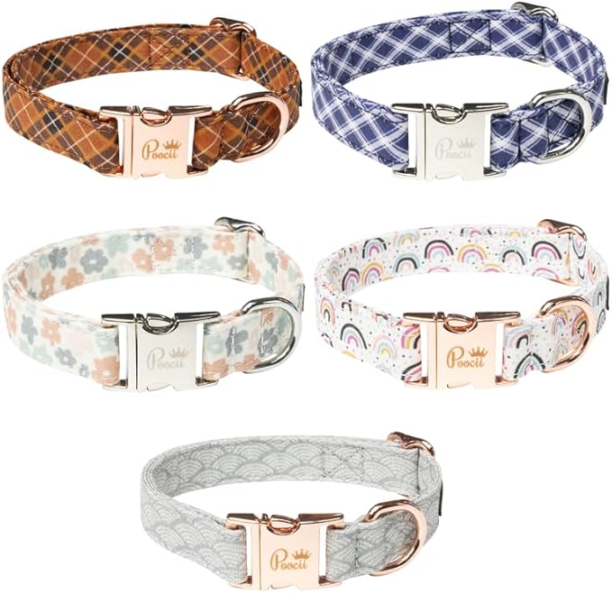 Durable Cotton Blend Dog Collar, Cute & Stylish, Adjustable with Metal Locking Clasp, Made in USA (Serene Teal, Large)