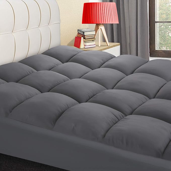COONP Super Queen Mattress Topper, Extra Thick Pillowtop, Cooling Plush Mattress Pad Cover Bed Topper Protector with 8-21 Inch Deep Pocket (Grey, Super Queen)