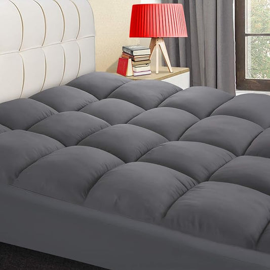 COONP Super Queen Mattress Topper, Extra Thick Pillowtop, Cooling Plush Mattress Pad Cover Bed Topper Protector with 8-21 Inch Deep Pocket (Grey, Super Queen)