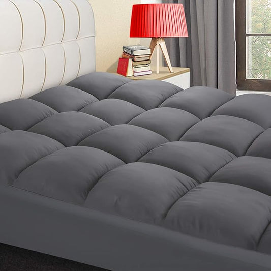 COONP California King Mattress Topper, Extra Thick Pillowtop, Cooling Plush Mattress Pad Cover Bed Topper Protector with 8-21 Inch Deep Pocket (Grey, California King)
