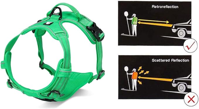 Truelove Soft Front Dog Harness .Reflective No Pull Harness with Handle and 2 Leash Attachments Grass Green