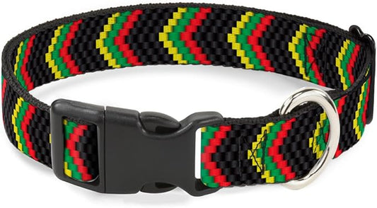Buckle-Down Plastic Clip Collar - Chevron Weave Black/Rasta - 1.5" Wide - Fits 18-32" Neck - Large