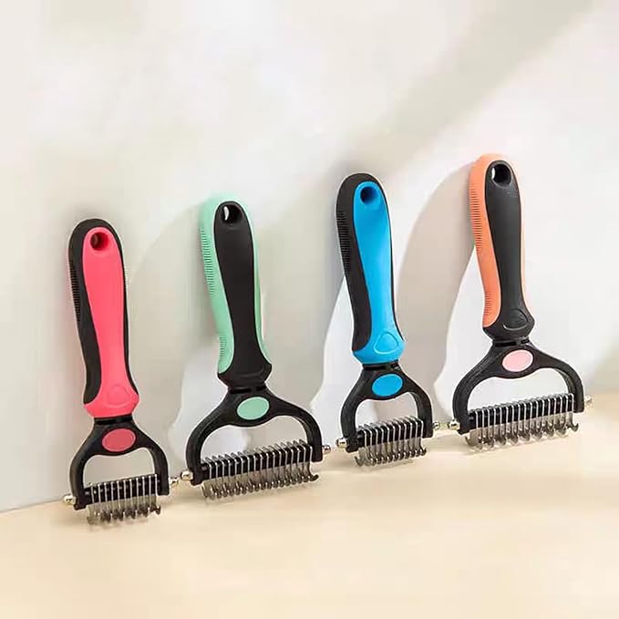 Pet Dematting Tool 2 Pack Double Sided Undercoat Rake & Dematting Comb for Cats and Dogs for Detangling Matted or Knotted Undercoat Hair (Blue & Black, Large)
