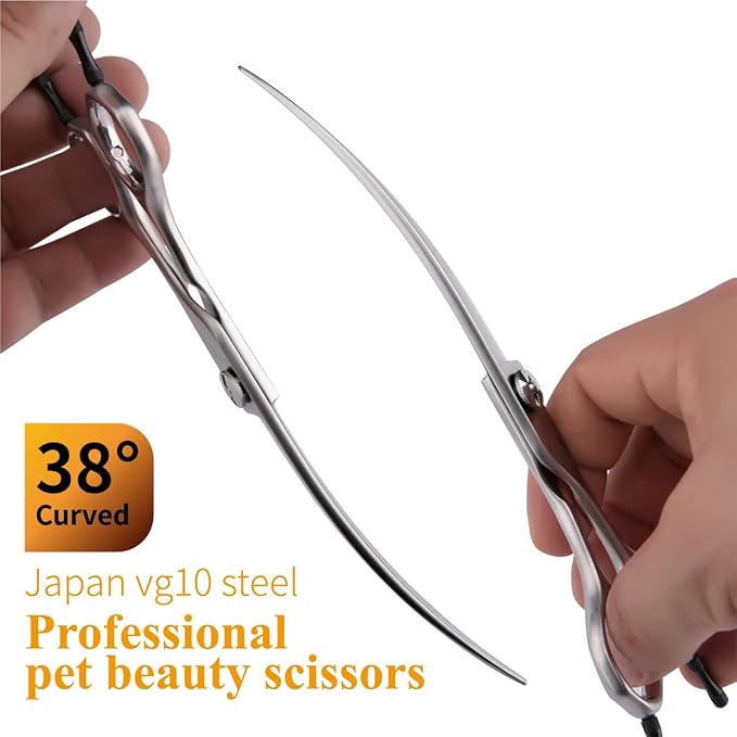 38 Degree Professional Curved Scissors for Dog Grooming 7.5” Japan VG10 Alloy Steel Downward Curved Grooming Shears for Face Right Handed(7.5 inch)