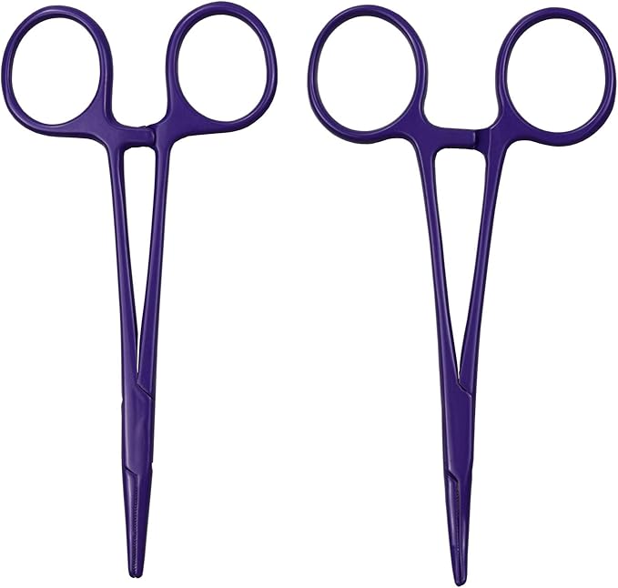 Pet Colourful Stainless Steel Hemostat Hemostatic Forcep,Pet Ear Hair Pull Forcep,Bend Head and Straight Head kit (Purple)