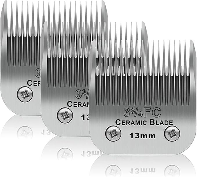 3 Pack 3-3/4FC Detachable Pet Dog Grooming Ceramic Blades,Compatible with Andis,Oster A5,Wahl KM-10 Series,Size 3-3/4FC Blade 1/2-Inch 13MM Cut Length