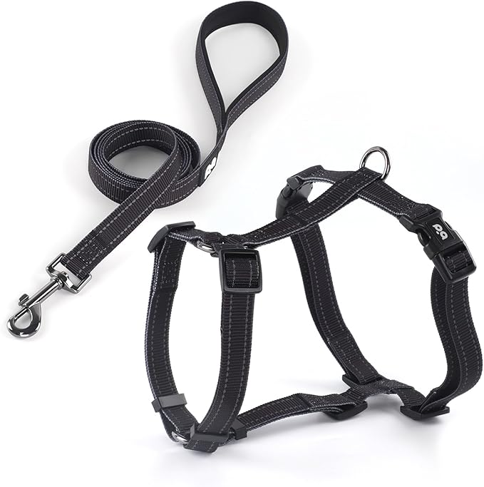 Dog Harness Leash Set, No Pull Adjustable Halter Cute Comfort Padded Handle for Medium Sized Large Small Dogs Walking Training Running with Reflective（XSmall,Black）