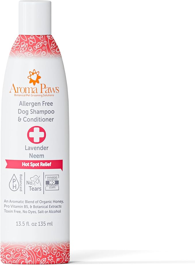 Dog Shampoo and Conditioner - Tearless Shampoo for Cleansing, Grooming, and Conditioning - Hot Spot Treatment Shampoo for Dogs and Puppies - Lavender and Neem 13.5 oz