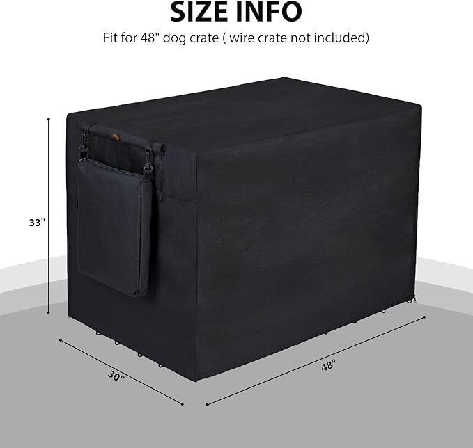 600D Dog Crate Cover, Waterproof Pet Kennel Cover with Storage Bag Fit for 48 Inch Wire Crate Dog Cage, 48 Inches, Black