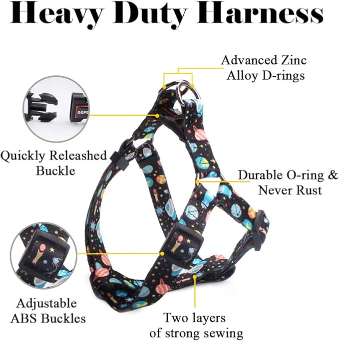 QQPETS Dog Harness Leash Set Adjustable Heavy Duty No Pull Halter Harnesses for Small Medium Large Breed Dogs Back Clip Anti-Twist Perfect for Walking (S(14"-20" Chest Girth), Space)