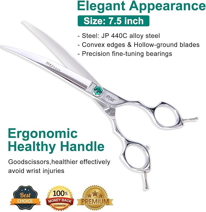 Dog Grooming Curved Scissors 7 inch Professional Pet Shears Made Of Japanese Advanced Stainless Steel Professional Grooming Scissors for Dogs Cats and Other Pets