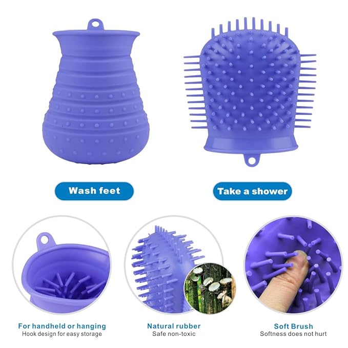 Idepet Dog Paw Cleaner Cup with Towel Pet Foot Washer Protable Dogs Cleaning Brush for Puppy Cats Massage Grooming Dirty Claws (Purple)