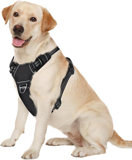 Dog Harness,No Pull Pet Harness Adjustable Reflective Pet Harness Easy Control Handle for Small to Large Dogs Soft Padded Puppy Vest (Black, Large)
