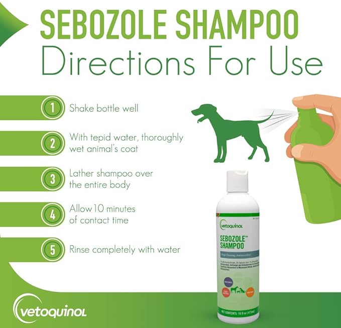 Vetoquinol Sebozole Pet Shampoo with Miconazole Nitrate 2% and Chloroxylenol 1%, 16oz