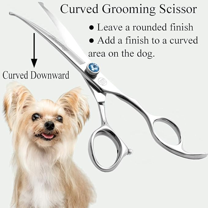 Moontay Professional Dog Grooming Straight, Curved, Thinning/Blending/Chunking Scissors Kit, JP-440C Stainless Steel Pet Cat Hair Cutting/Trimming Shears, Silver