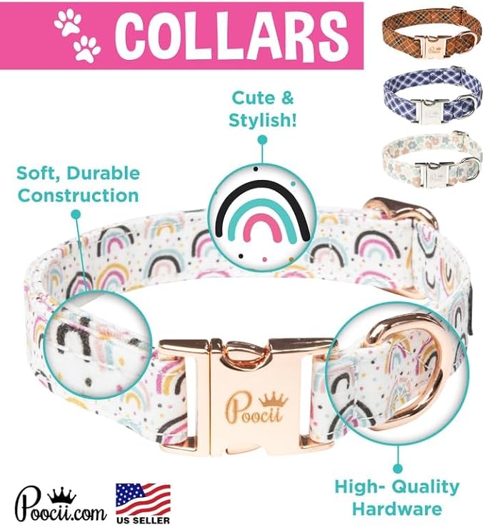 Durable Cotton Blend Dog Collar, Cute & Stylish, Adjustable with Metal Locking Clasp, Made in USA (Ditzy Floral, Small)
