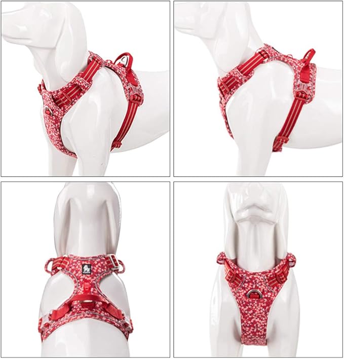 La La Pet® No Pull Dog Harness with Front Clip, Reflective Dog Vest Harness with Handle Floral Neoprene Padded Dog Vest for Puppy Small Medium Large Dogs 3 Snap Buckles Easy to Put on & Take Off