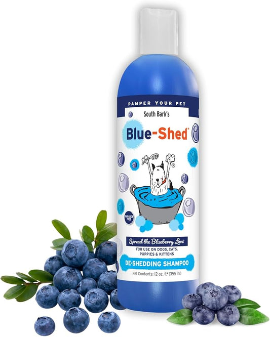 South Bark Blue-Shed® Shampoo for Dogs & Cats 12 oz. | Brightening | Deshedding | Long-Lasting, Fruity Scent | Cruelty-Free | Paraben-Free | Biodegradable and Non-Toxic | Made in USA
