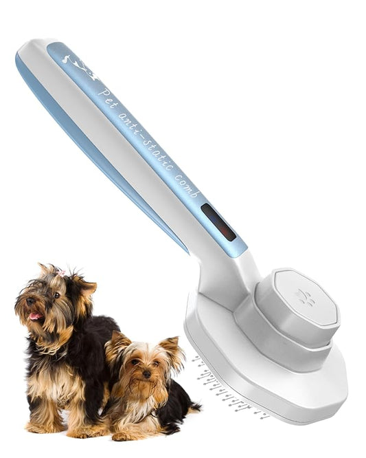 Self-Cleaning Pet Brush for Dog and Cat Long Hair - Static Electricity Eliminator Beauty Product (Blue)