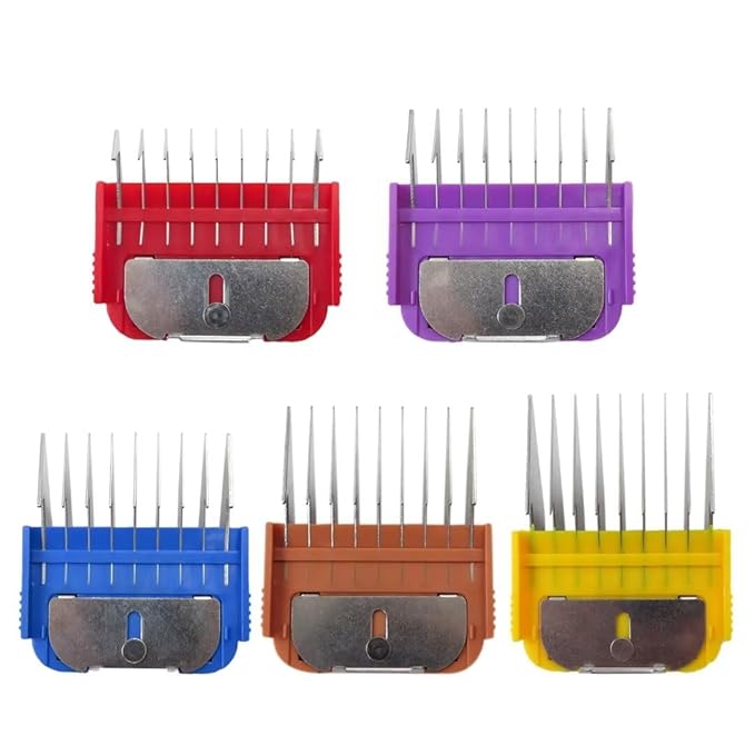 New Professional Animal Stainless Steel 5 Color Guide Comb Set for 10#/15#/30# Detachable Blade,Compatible for Andis/Oster A5/ Wahl KM Series Guards Clipper(Cutting Length 3mm-16mm)