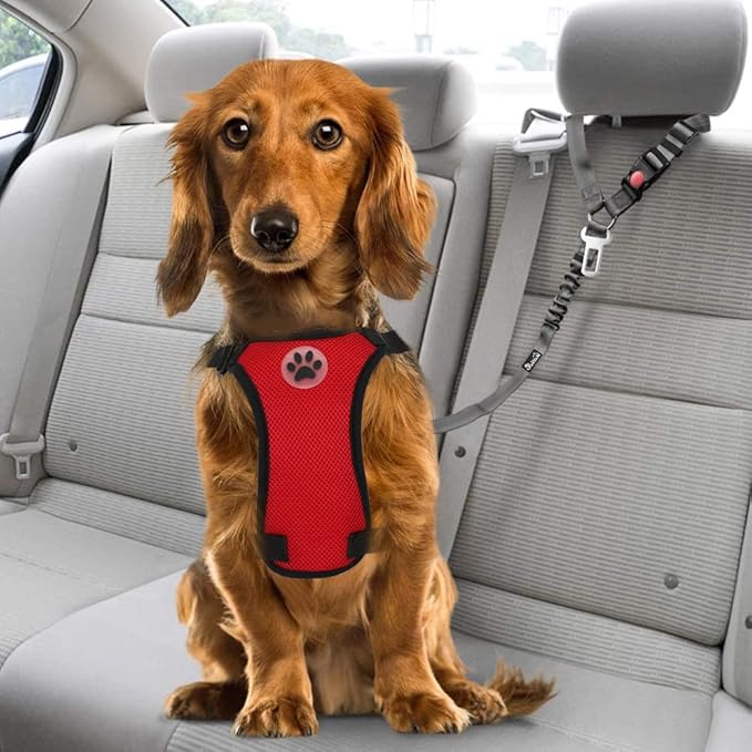 SlowTon Dog Seat Belt for Car, 2 Pack Dog Car Harness Seatbelt Adjustable with Elastic Bungee Buffer, 2 in 1 Pet Car Leash Headrest Restraint Dog Reflective Safety Tether (Grey, Headrest+Clip)