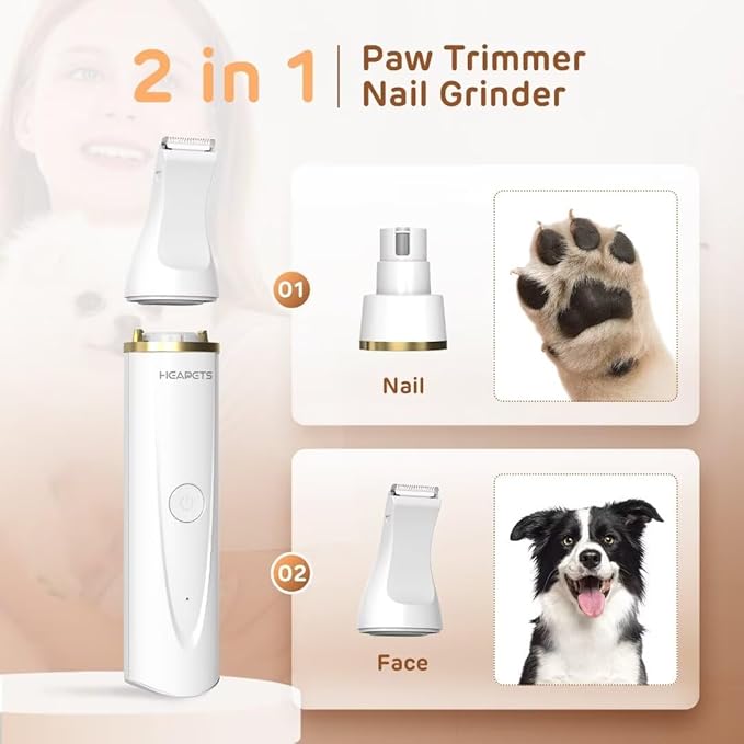 Dog Hair Clippers for Grooming Kit and Dog Paw Trimmer Nail Grinder for Grooming, Low Noise Rechargeable Cordless, Shaver Grooming Supplies for Pet Cats Dogs (White, White)