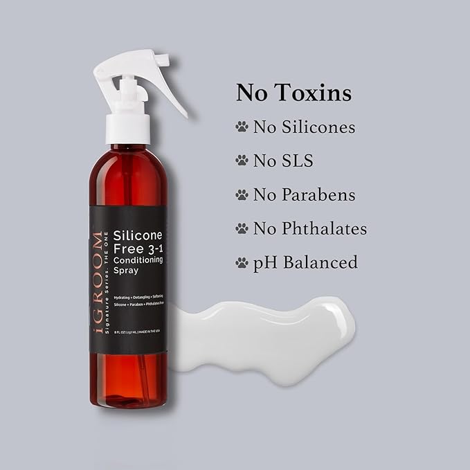 iGroom Silicone Free 3-1 Dog Conditioning/Detangling Spray, Luxury Pet Beauty Care, Hydrating, Paraben and Phthalates Free, Made in USA, 8 oz