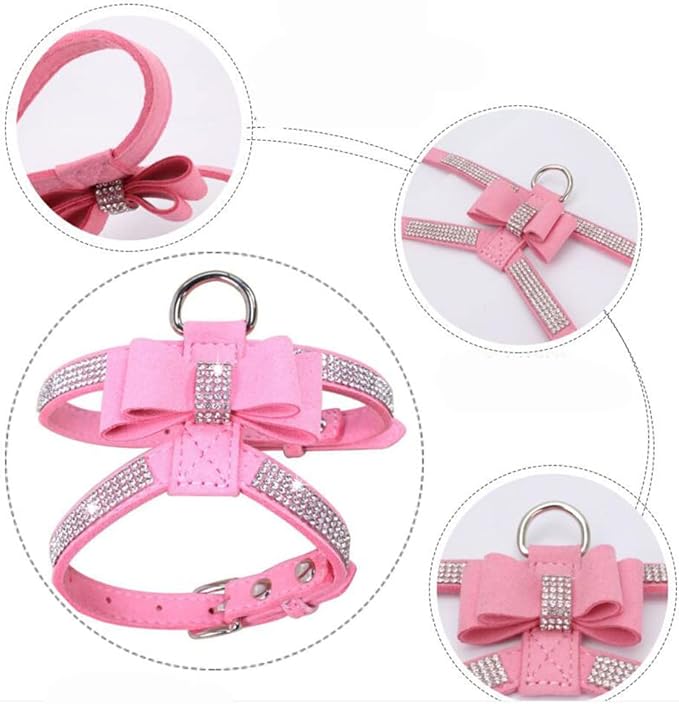 Weimostar Bow Tie Dog Harness Rhinestone Crystal Soft Bling Sparkly Diamond Jewel for XS Small Breed Girls Pet Cat Puppy Female Kitten Red XS