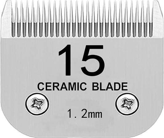 Docal 15# Pet Dog Grooming Detachable Blades, Compatible with Andis Size-15# Cut Length 3/64"(1.2mm), Most A5, KM Series Clippers,Made of Ceramic Blade & Stainless Steel Blade