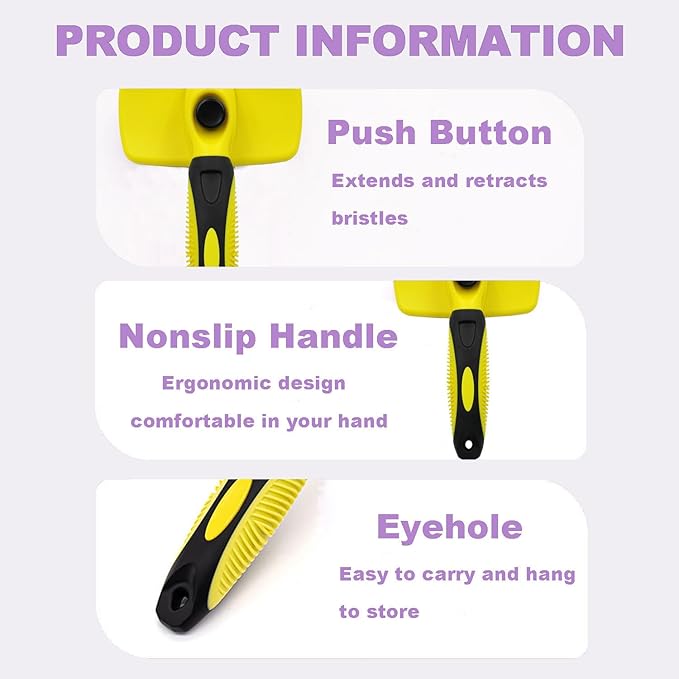 YINGFAN Self Cleaning Slicker Dog Brush for Shedding, Pet Friendly Dog Brushes for Grooming, Deshedding Dog Brush for Long Haired and Short Haired Dogs (Yellow)