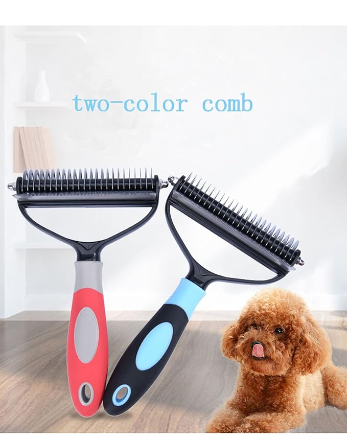 Dog Brush for Shedding,Professional Pet Grooming Tool,2 in 1 Dematting Comb & Undercoat Rake for Long Haired Dogs,Mats & Tangles Removing,Deshedding Tool for Long Haired Cats (large, red)