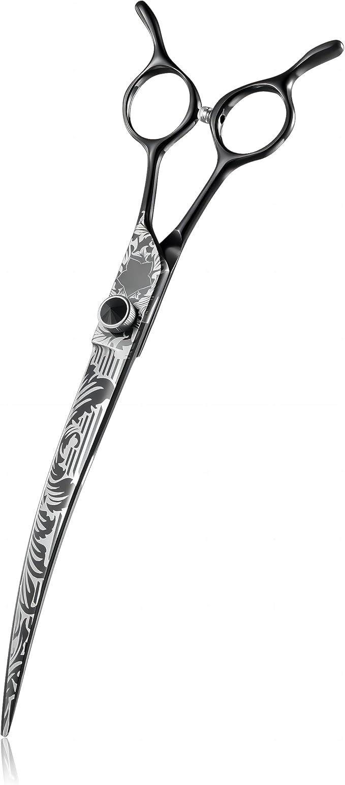 JASON 8 Inch Curved Dog Scissors BlackProfessional Curved Shear with Ergonomic Handle Japanese 440C Stainless Steel Pet Scissor for Dogs, Cats and Other Animals