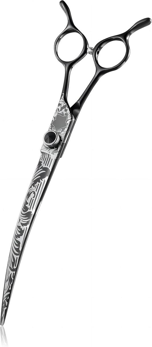 JASON 8 Inch Curved Dog Scissors BlackProfessional Curved Shear with Ergonomic Handle Japanese 440C Stainless Steel Pet Scissor for Dogs, Cats and Other Animals