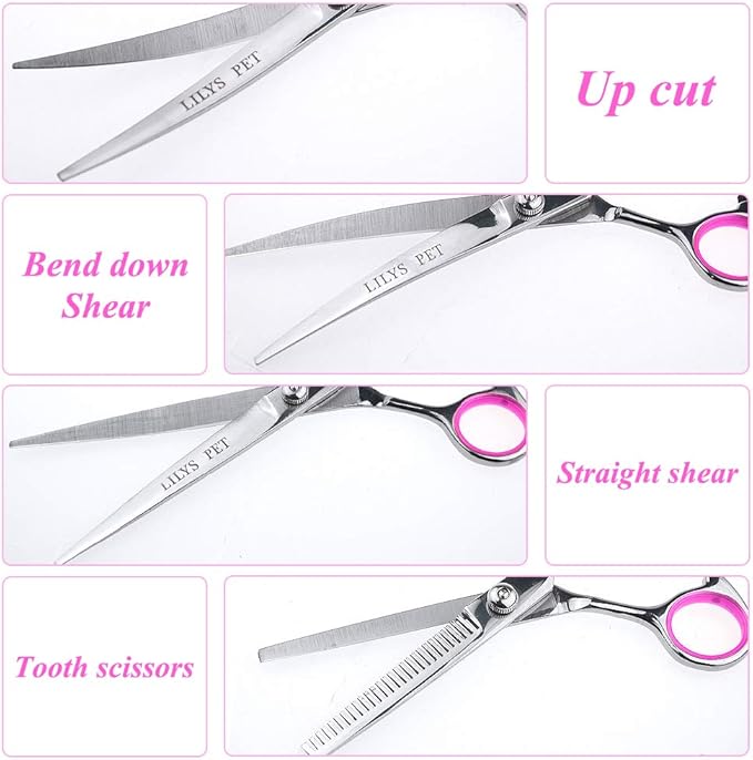 LILYS PET Professional PET DOG Grooming scissors suit,RED ring, Cutting&Curved&Thinning shears (7.0")