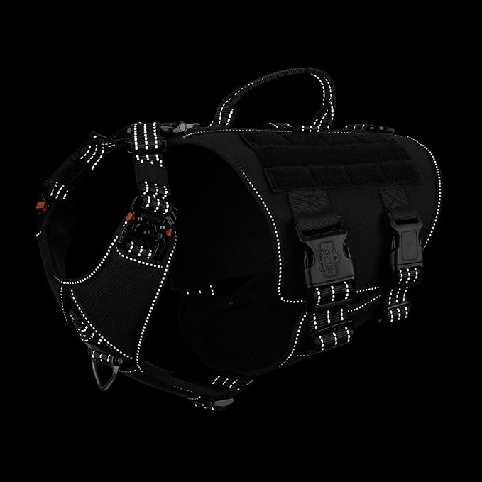 ICEFANG GN7 Agile-Moving Reflective Tactical Dog Harness with Handle,Walking Training K9 Molle Vest,No-Pull Front Clip,5-Points Adjust,Hook and Loop Panel (M Chest:25"-31"), Black