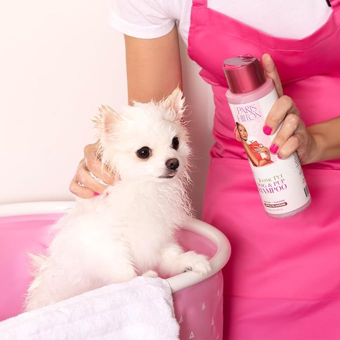 Paris Hilton Dog Shampoo - Sweet Floral Apple Blossom Scent, Sulfate-Free Vegan & Hypoallergenic for All Dog Breeds, with Oatmeal & Aloe for Healthy Coats & Salon-Quality Grooming, 16oz (480ml)